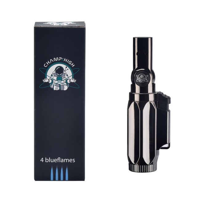 Prof Stormaansteker - 4 blauwe vlammen - navulbaar - kinderbeveiliging - zwart/goud/zilver/rosé