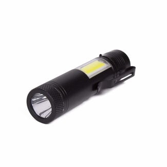 Hofftech Mini zaklamp met clip - LED + COB - 240 lumen - zwart - 92 mm