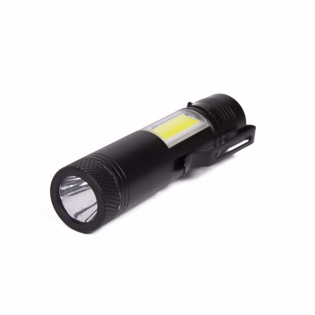 Hofftech Mini Zaklamp met Clip - LED + COB - 1 Watt - Zwart