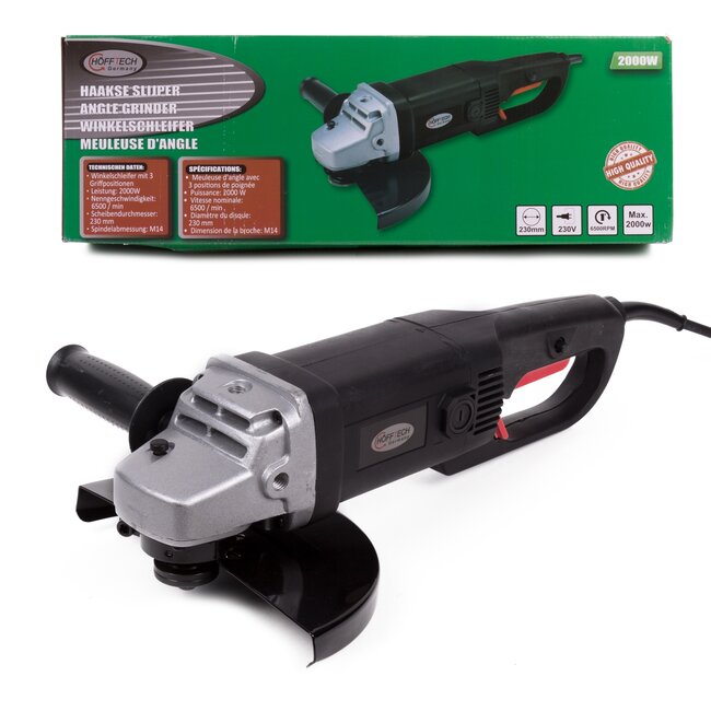 Hofftech Krachtige haakse slijper - 230 mm - 2000W - Veiligheidsschakelaar - Soft start - Drie handgreepposities