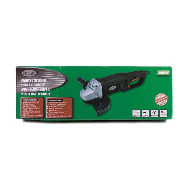 Hofftech Krachtige haakse slijper - 230 mm - 2000W - Veiligheidsschakelaar - Soft start - Drie handgreepposities