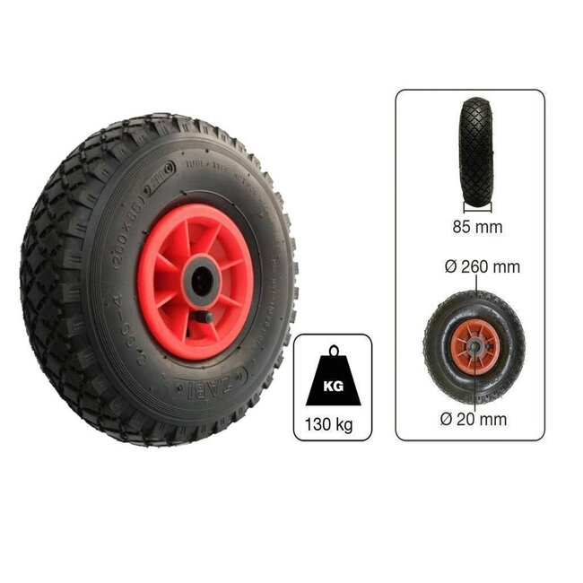 Tarsus Wielenset - Luchtbanden - Kunststof Velg - 260 mm - Rood - 2 stuks