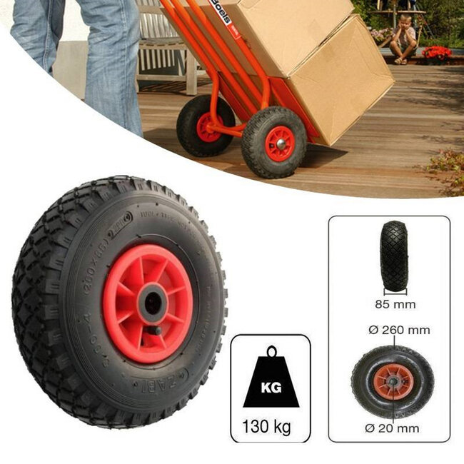 Tarsus Reserve transportwielen - kunststof velg - luchtband - 260 mm - rood - set van 2 - voor steekwagens en kruiwagens