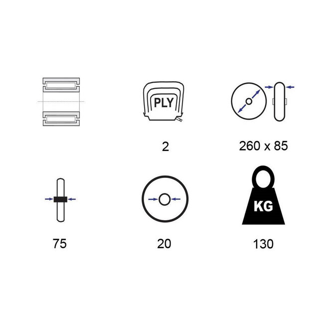 Tarsus Reserve transportwielen - kunststof velg - luchtband - 260 mm - rood - set van 2 - voor steekwagens en kruiwagens