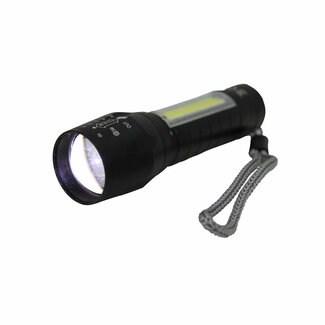 Hofftech Tactical zaklamp - zoomfunctie - LED COB - oplaadbaar - 10 cm - zwart