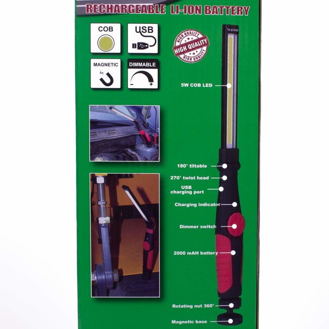 Hofftech 2-in-1 LED looplamp en zaklamp - dimbaar - 2000 mAh - 5 watt - met magneet en draaibare voet