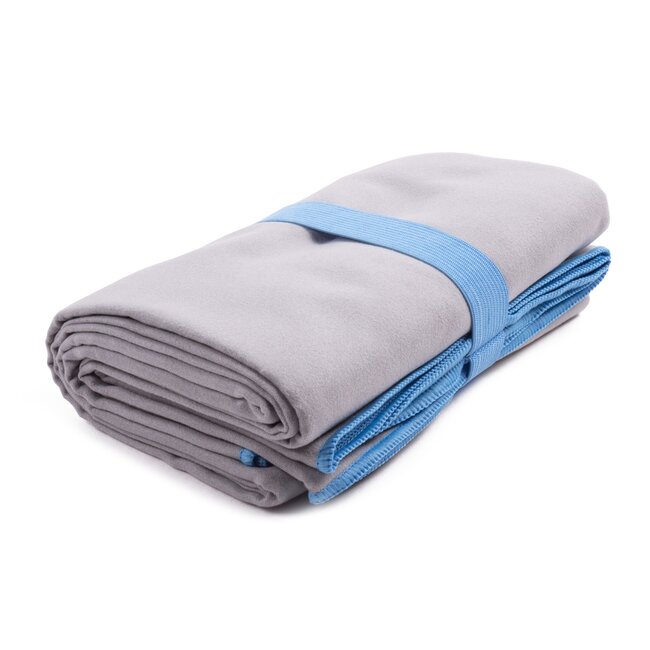 Benson Compacte microvezel handdoek - 80 x 130 cm - sneldrogend - grijs met blauwe bies