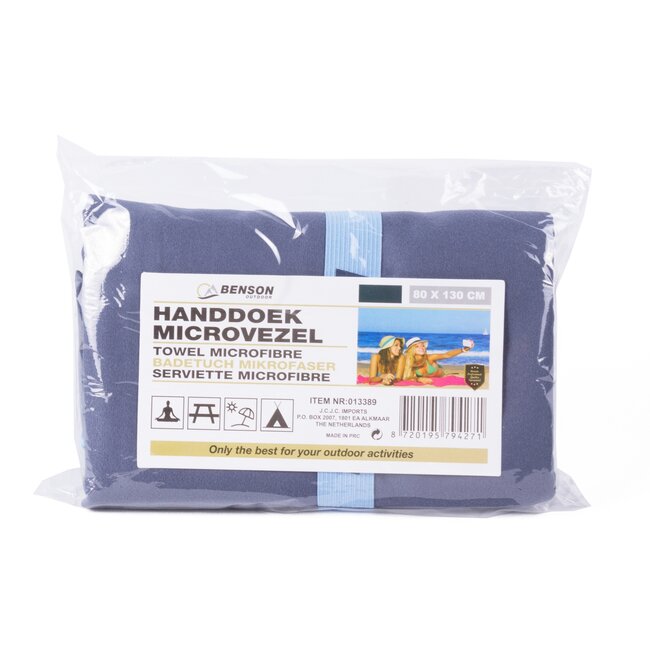 Benson Compacte microvezel handdoek - sneldrogend - 80 x 130 cm - blauw met oranje bies