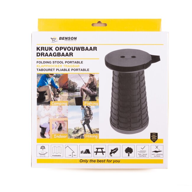 Benson Opvouwbare kruk - draagbaar en compact - zwart - 45 cm - 120 kg