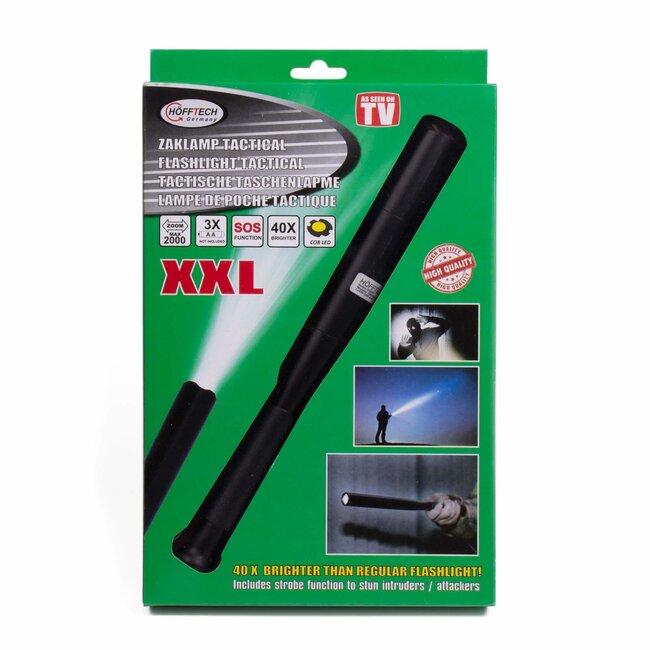 Hofftech Tactical zaklamp XXL - 5 lichtstanden - XPG LED - waterdicht - zwart