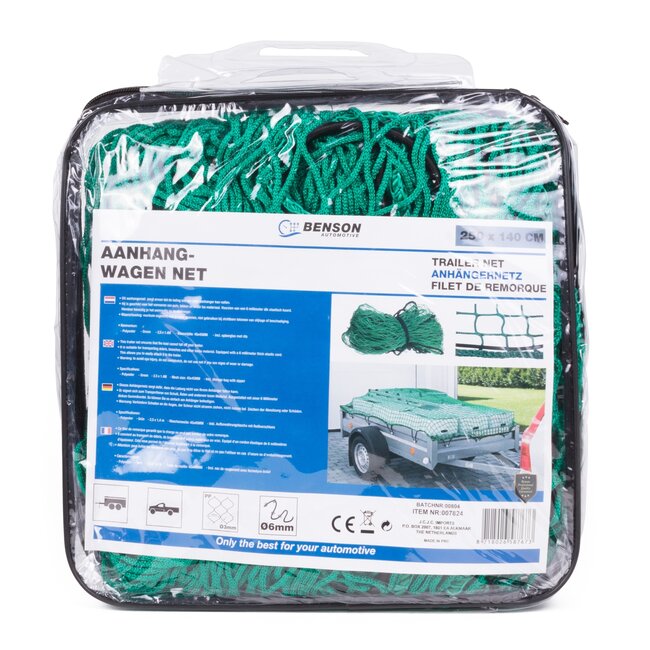 Benson Elastisch aanhangwagennet - 1.40 x 2.50 m - UV-bestendig - Inclusief opbergtas