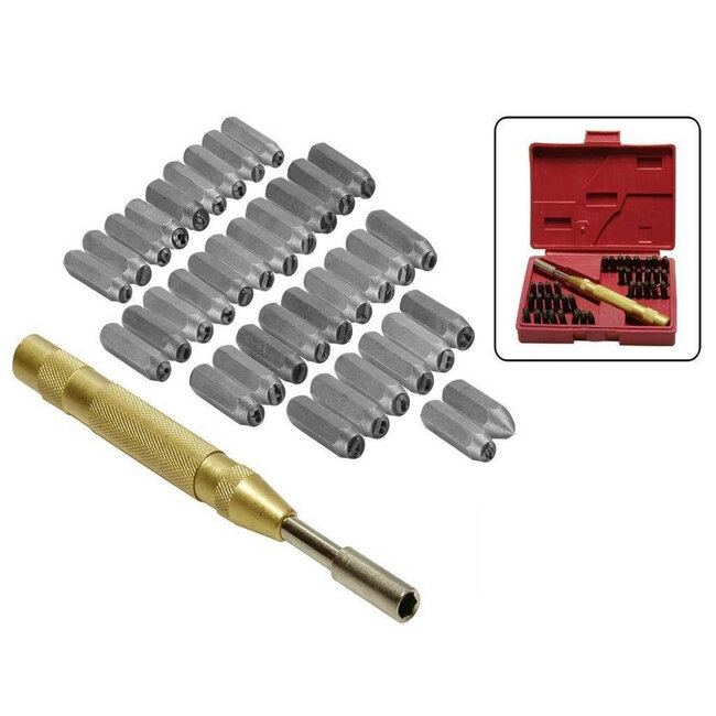 Topgear Slagletters en cijfers - 5 mm - 38-delig - koolstofstaal - gezandstraald - met opbergdoos