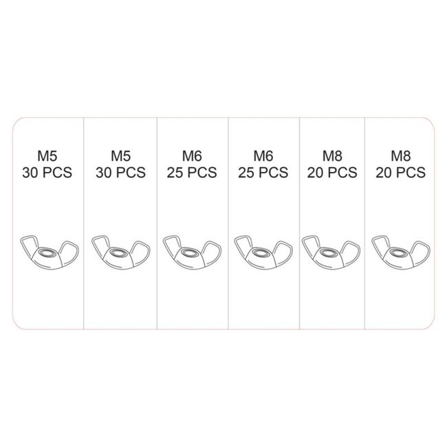 Topgear Vleugelmoer Assortimentbox - Handvastdraaibaar - Roestbestendig - 150 stuks