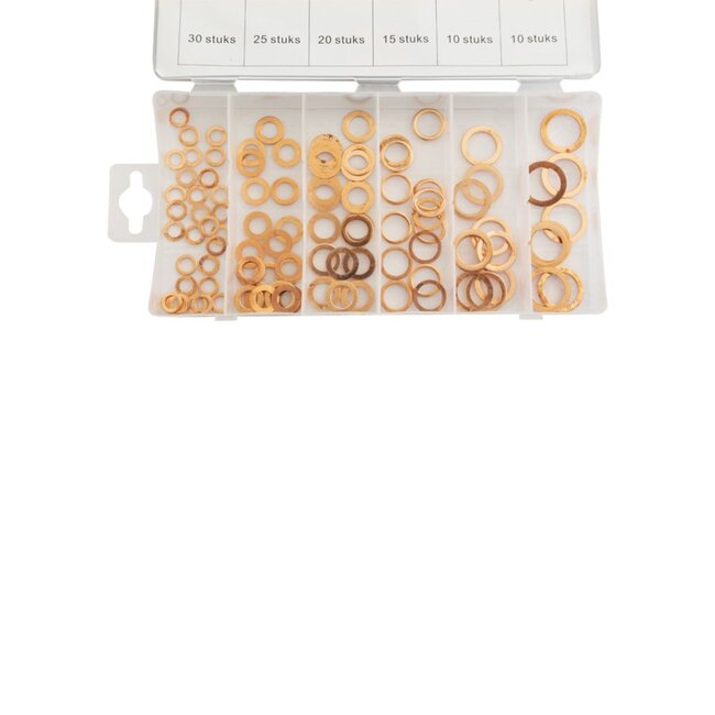 Topgear Koperen afdichtringen set - 110 delig - Diverse maten - Inclusief handige opbergbox