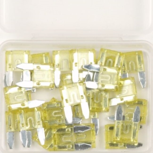 Topgear Mini steekzekeringen - 20A - Geel - Transparant - 25 stuks