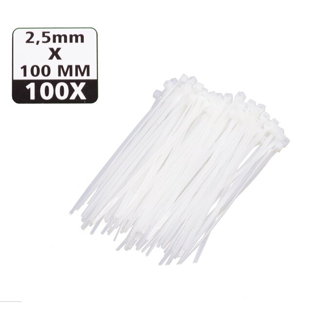Hofftech Witte nylon kabelbinders - UV-bestendig - 100 mm - 100 stuks