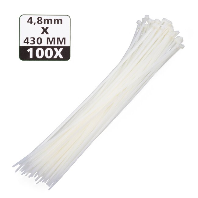 Hofftech Witte kabelbinders - 4.8 x 430 mm - UV-bestendig - 100 stuks