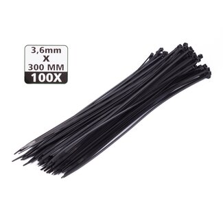 Hofftech Zwarte tie ribs - 3.6 x 300 mm - 100 stuks - UV-bestendig - Duurzaam nylon