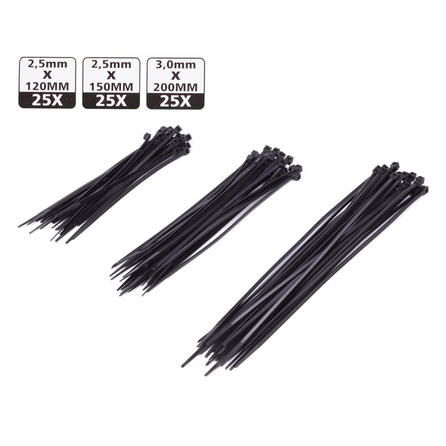 Hofftech Tie Rib Kabelbinders Set - Sterk en Duurzaam - 75 stuks - Zwart