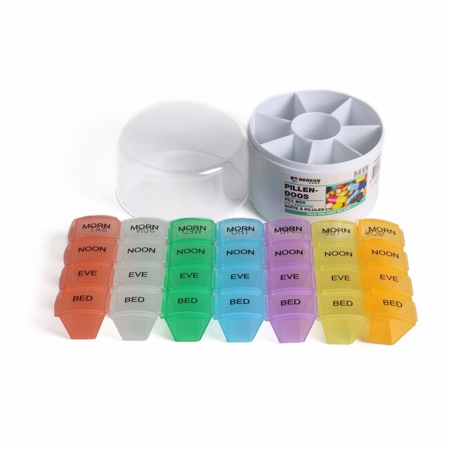Benson Pillendoos - 4 dagdelen - 7 dagen - Ø 85 x 95 mm - multicolor