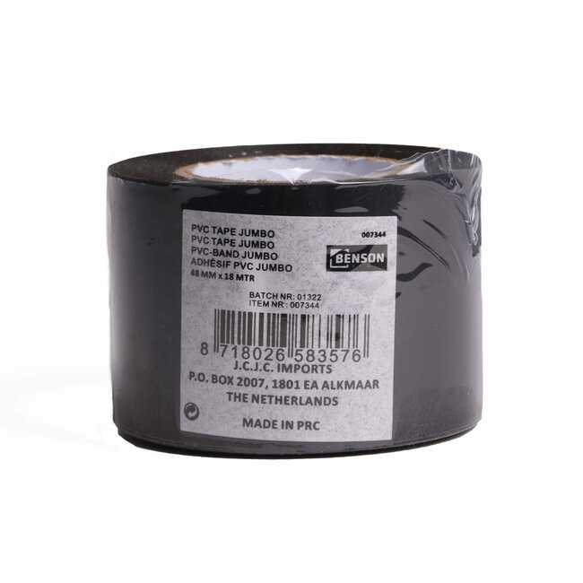 Benson Klustape - PVC Tape - 18 meter x 48 mm - Zwart