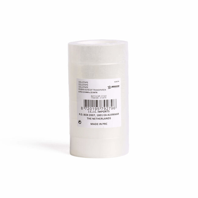Benson Transparante plakband - 15 mm x 25 meter - 6 stuks