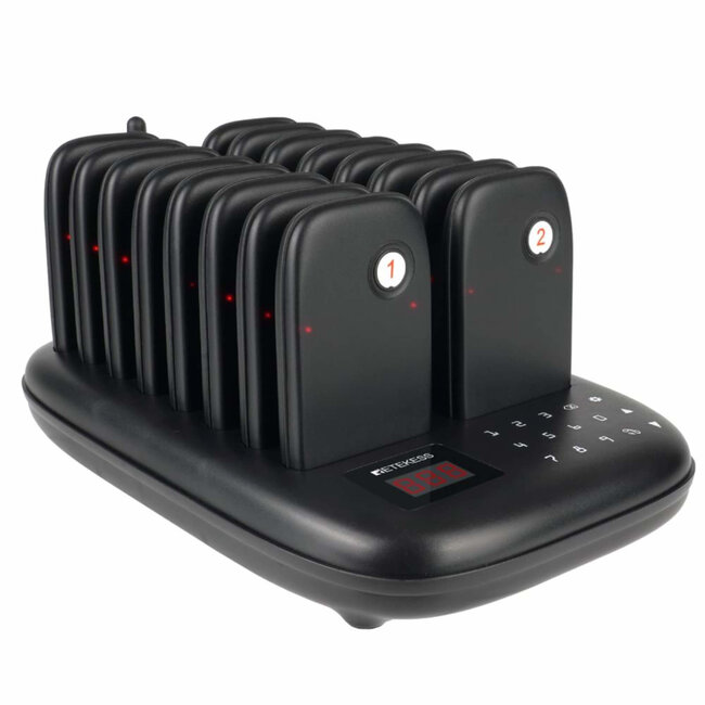 Retekess Horeca oproepsysteem - kunststof - draadloos en spatwaterdicht - 23,4 x 14,3 x 3,1 cm - zwart - 16 ontvangers