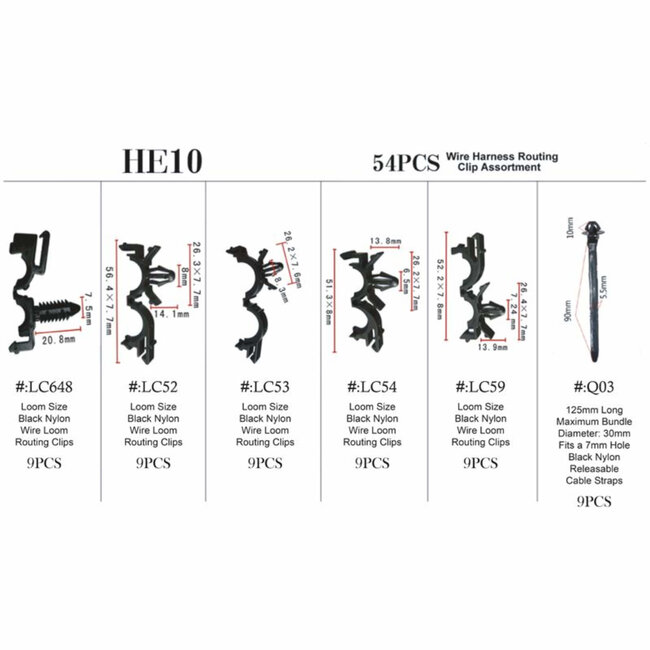 Topgear Kabelboom geleiders - 54-delige set - Diverse maten - Handige assortimentsbox