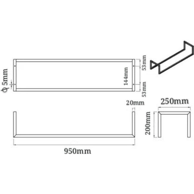 REA Handdoekrek - Staal - 95 x 25 x 20,5 cm - Mat Zwart