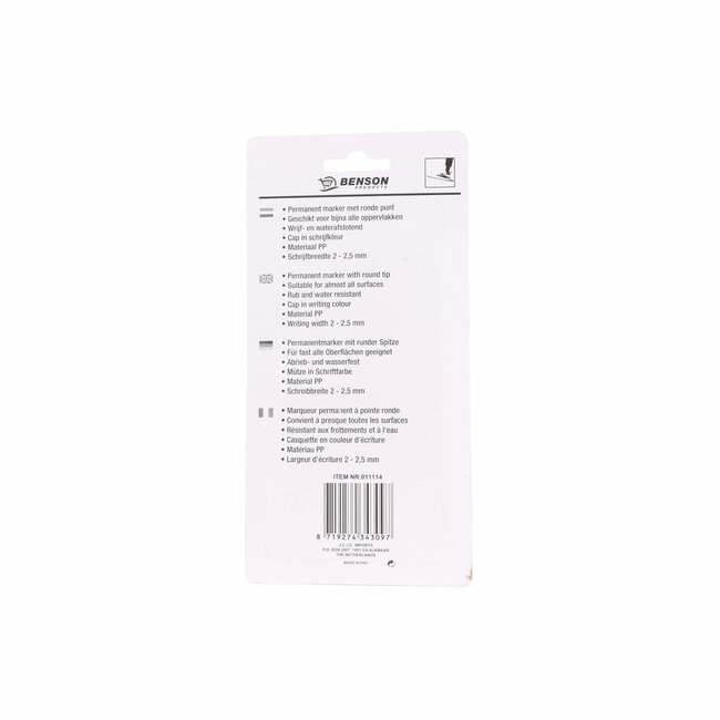 Benson Watervaste permanent markers - zwart - 4 stuks - veelzijdig en duurzaam