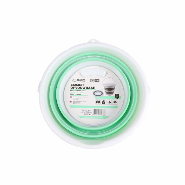 Benson Opvouwbare emmer - 10 liter - ruimtebesparend - lichtgewicht - wit/grijs of wit/groen