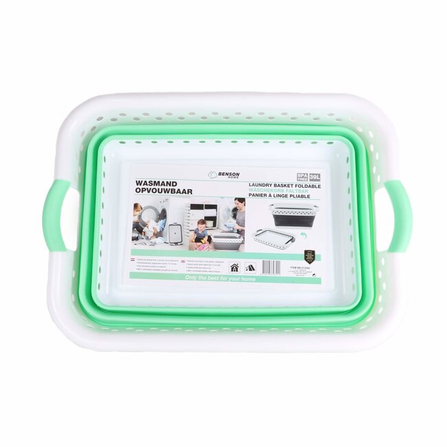 Benson Opvouwbare wasmand - ruimtebesparend - 39 liter - wit/grijs of wit/groen