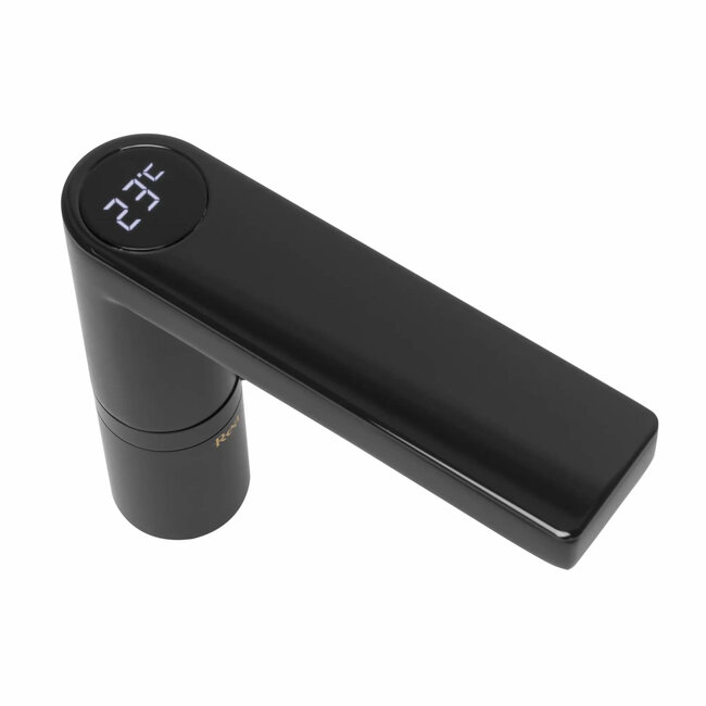 REA Laag model wastafelkraan - mat zwart - met temperatuursensor - messing - 145 mm hoogte