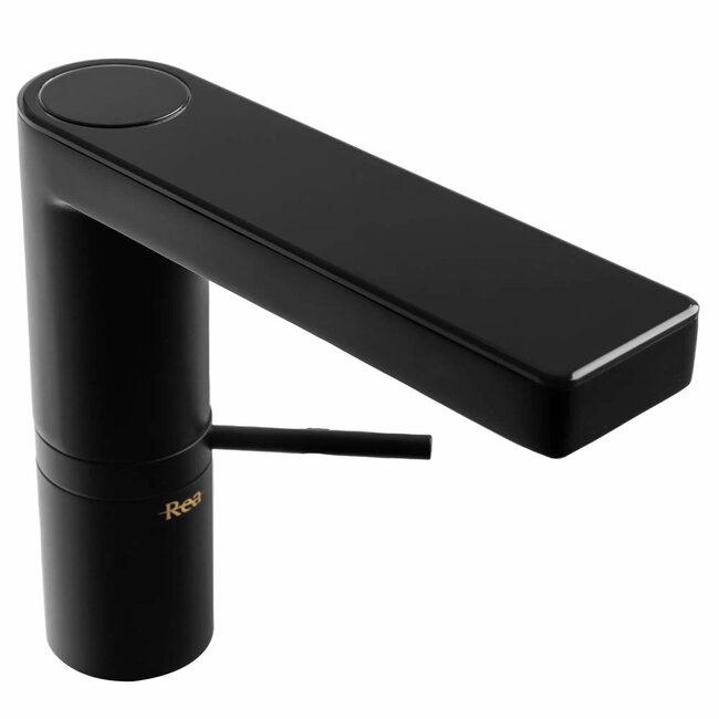 REA Laag model wastafelkraan - mat zwart - met temperatuursensor - messing - 145 mm hoogte