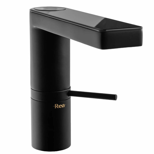 REA Laag model wastafelkraan - mat zwart - met temperatuursensor - messing - 145 mm hoogte