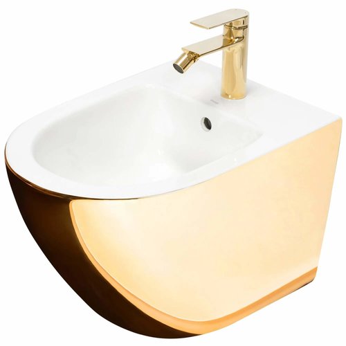 REA Carlo Mini Wandbidet - 49.5 cm - Glans Goud / Wit REA Carlo Mini Wandbidet - 49.5 cm - Glans Goud / Wit