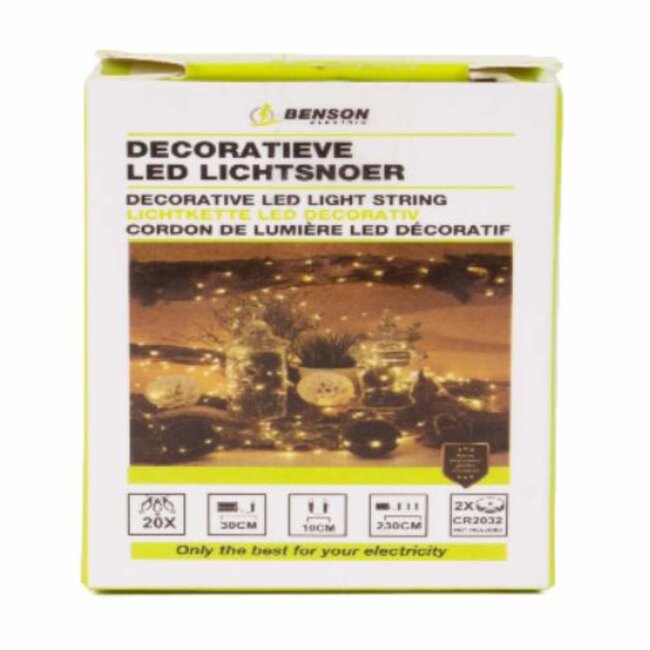 Benson Decoratieve lichtsnoer - 20 micro-LED's - 2,3 meter - inclusief batterijen