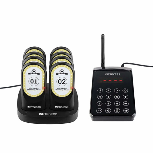 Retekess gastenoproepsysteem horeca - kunststof - draadloos, IP32 - ontvanger 13,5 x 5,8 x 2,3 cm - zwart - 8 ontvangers