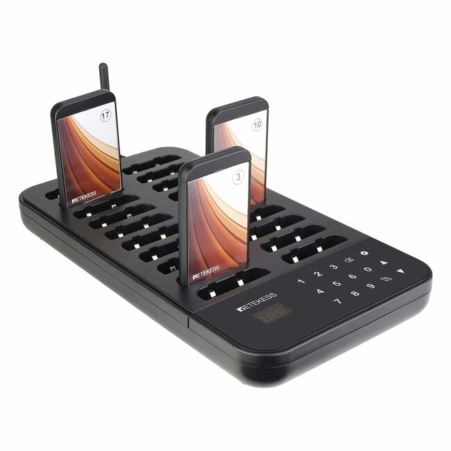 Retekess Horeca oproepsysteem – kunststof – draadloos 500 m – basis 28,5x15,5x3,2 cm – zwart – 20 ontvangers – IP32