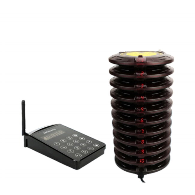 Retekess Gastenoproepsysteem - kunststof - 800 m bereik, IP54 - schijven 10,5x10,5x1,8 cm - zwart - 10 ontvangers - horeca