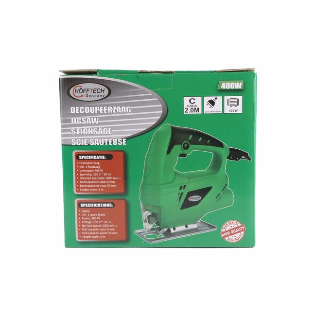 Hofftech Wipzaag - decoupeerzaag - 400 watt - stofafzuiging - geleiderailsysteem - inclusief 2 zaagjes