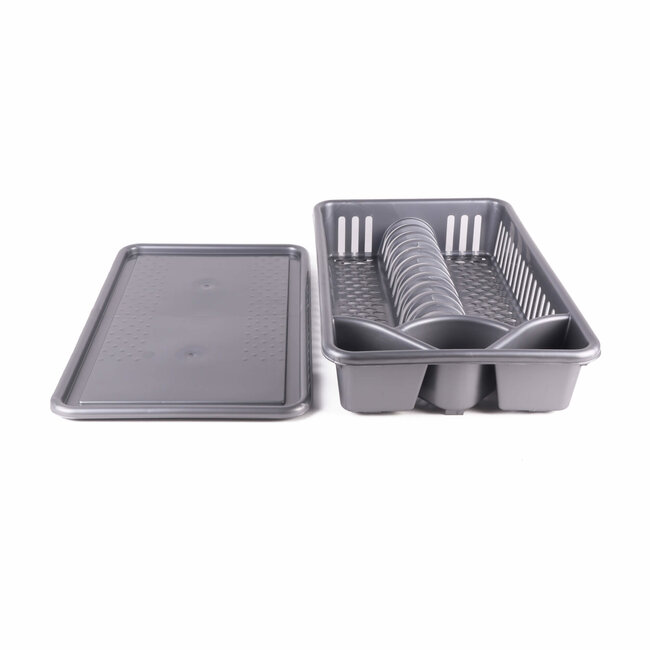 Benson Grijs kunststof afwasrek - ruimtebesparend ontwerp - met lekbak - 43 cm