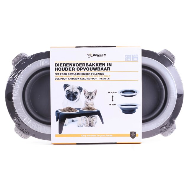 Benson Dubbele voerbak - opvouwbaar en verhoogd - 40 x 22 x 12.5 cm - vaatwasmachinebestendig