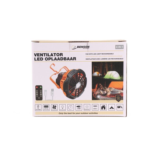 Benson Campingventilator met LED-licht en powerbank - USB-C - 5200 mAh - Stil en draagbaar