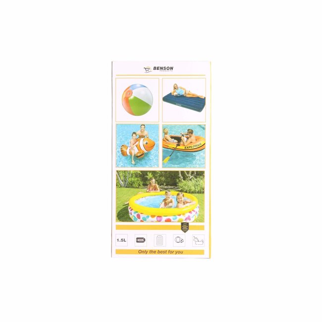 Benson Dubbelwerkende luchtpomp - Geel - Inclusief 4 mondstukken - Groot handvat en voetplaat