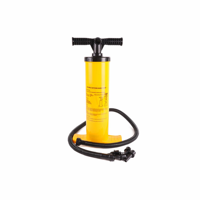 Benson Dubbelwerkende luchtpomp - Geel - Inclusief 4 mondstukken - Groot handvat en voetplaat