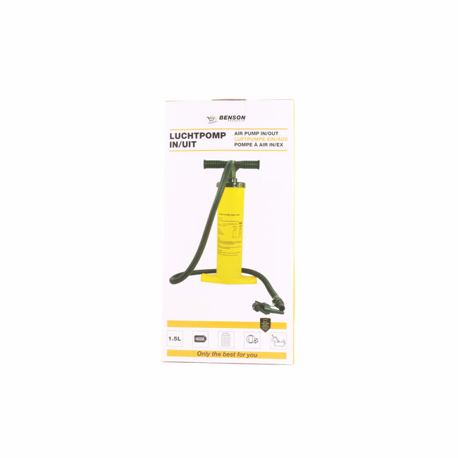 Benson Dubbelwerkende luchtpomp - Geel - Inclusief 4 mondstukken - Groot handvat en voetplaat
