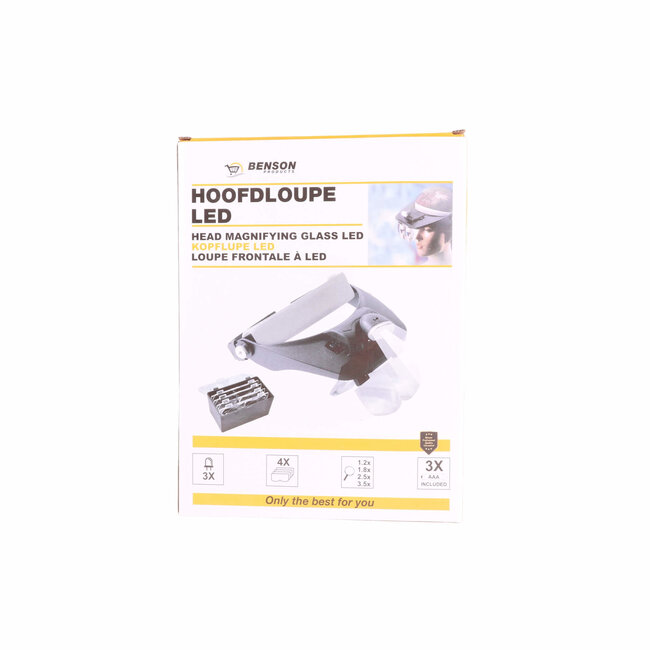 Benson Hoofdloupe met LED-verlichting - 4 lenzen - Verstelbare hoofdband - Ultra bright LEDs - 125 gram