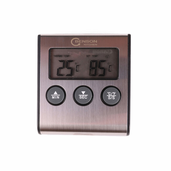 Benson Digitale braadthermometer - timer en alarm - nauwkeurige meting tot 250°C - roestvrijstalen sonde
