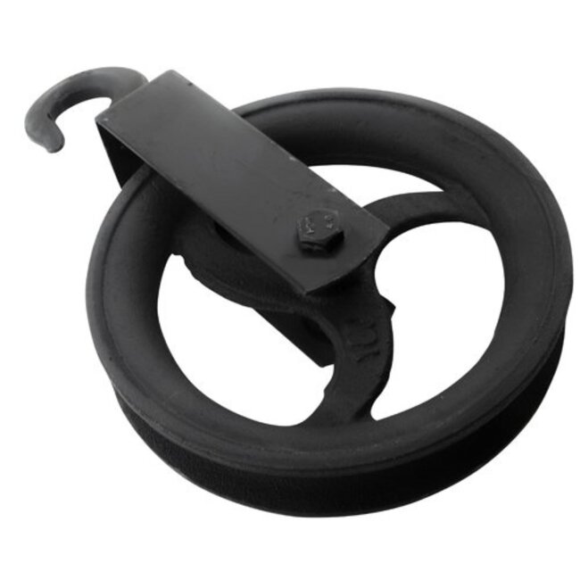 Benson Hijshaak met katrol - robuust gietijzer - Ø 180 mm - zwart - industriële look